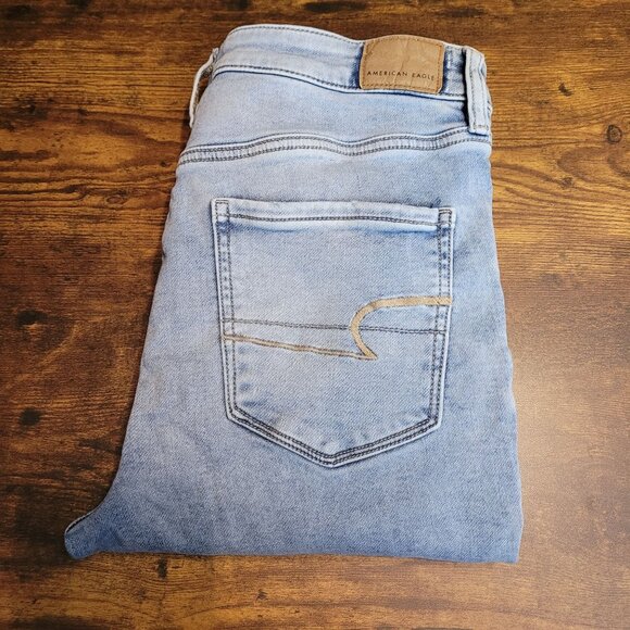 American Eagle Jeans 8 R Next Level Stretch Super Hi Rise Jegging Ripped Patched - Picture 3 of 11